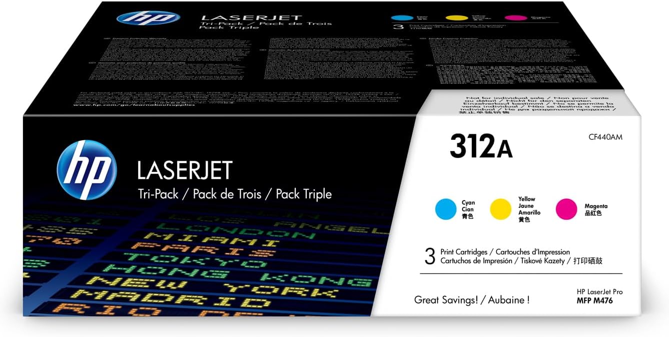 HP 312A (CF440AM) Cyan, Magenta & Yellow Original LaserJet Toner Cartridges, 3 Pack – Compatible Printer Supply – Get Toner Canada