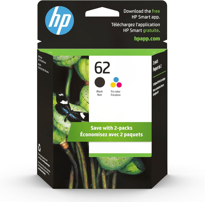 HP 62 Black & Tri-Colour Original Ink Cartridges, 2/Pack (N9H64FN)