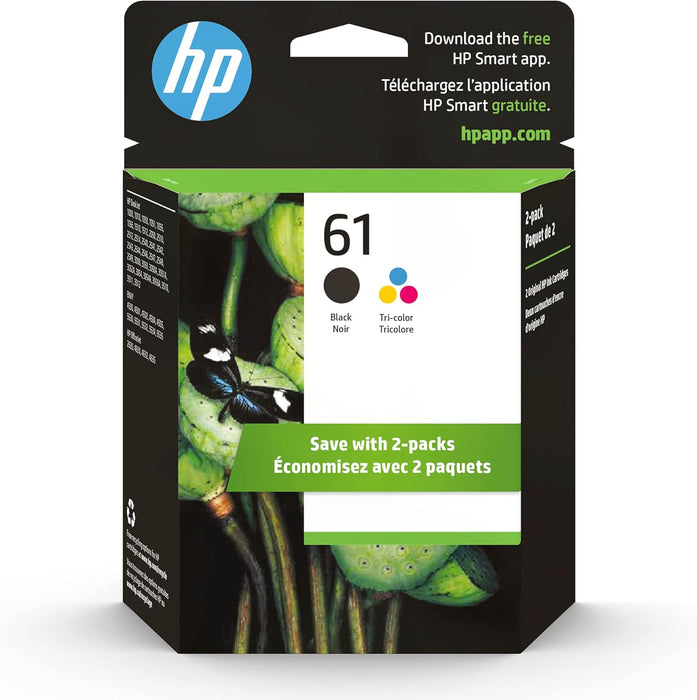 HP 61 Black & Tri-Colour Original Ink Cartridges, 2 Pack (CR259FN)
