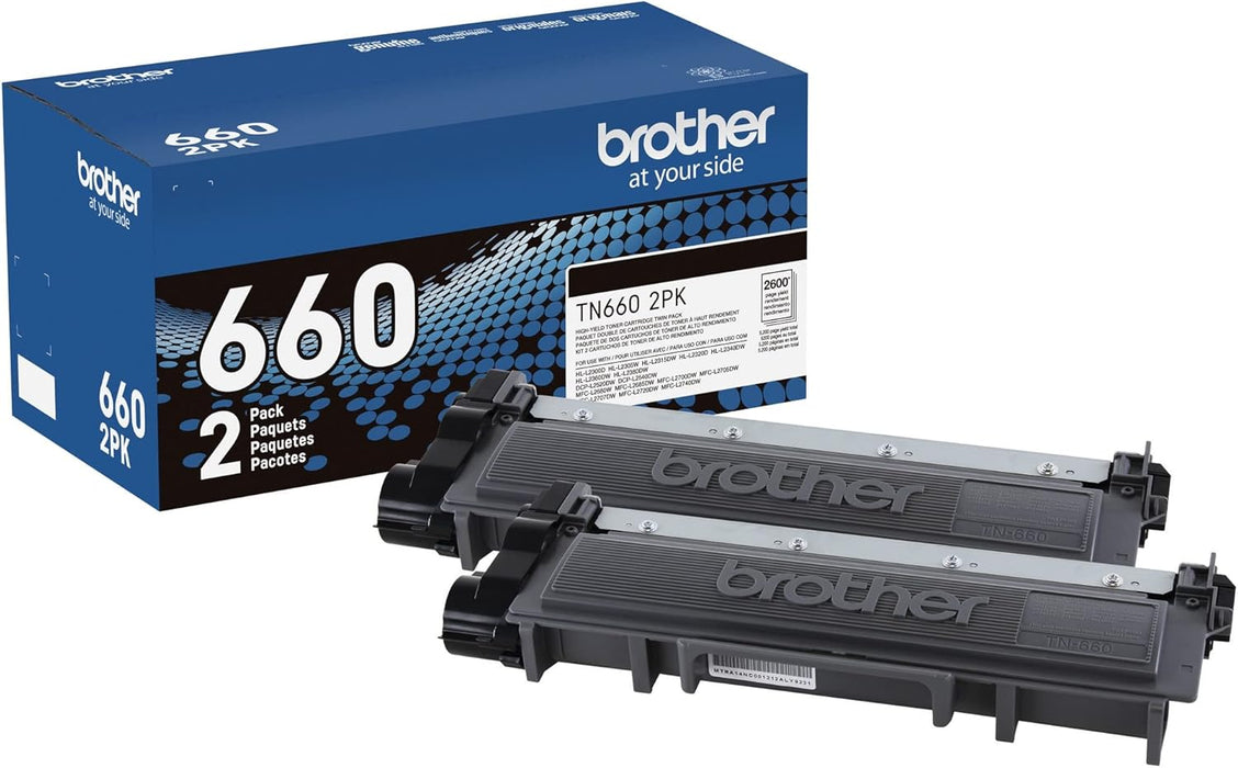 Brother TN660 High Yield Black Toner Cartridges - 2 Pack
