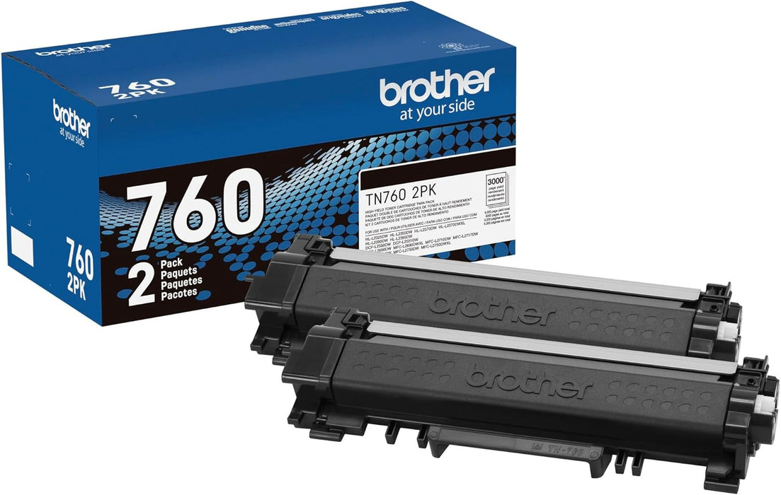 Brother TN760 Toner Cartridges - High Yield - Black - 2 Pack