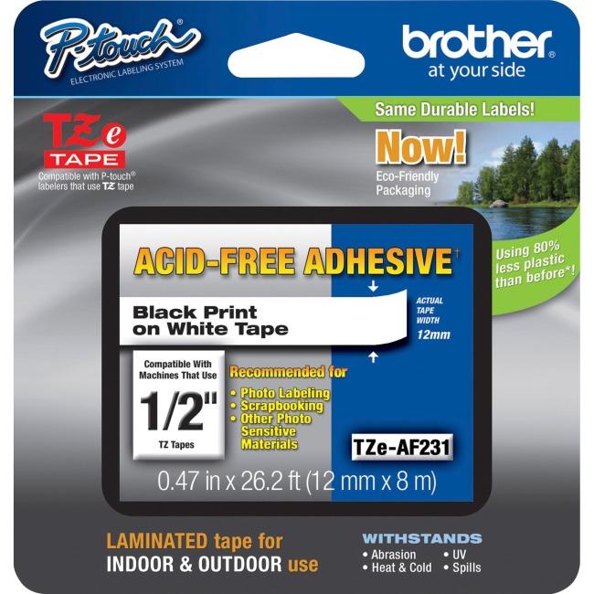 TZEAF131 Brother ACID FREE TAPES - BLACK ON CLEAR 12MM