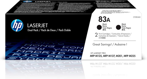 HP 83A (CF283AD) Black Original LaserJet Toner Cartridges, 2 Pack
