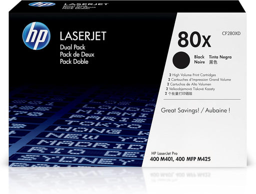 HP 80X (CF280XD) Black High Yield Original LaserJet Toner Cartridges, 2 Pack