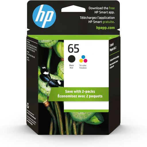 HP 65 Black & Tri-Colour Original Ink Cartridges, 2 Pack (T0A36AN)