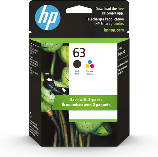 HP 63 Black & Tri-Colour Original Ink Cartridges, 2 Pack (L0R46AN)