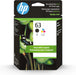 HP 63 Black & Tri-Colour Original Ink Cartridges, 2 Pack (L0R46AN)