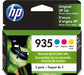 HP 935 Cyan, Magenta & Yellow Original Ink Cartridges, 3 Pack (N9H65FN)