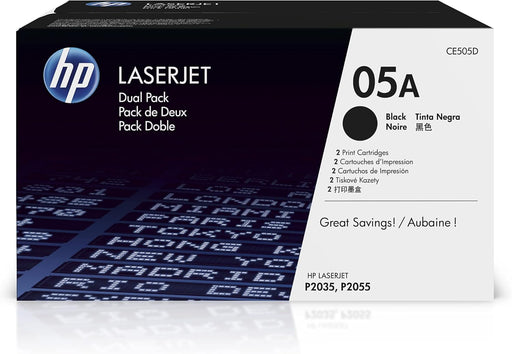 HP 05A (CE505D) Black Original LaserJet Toner Cartridges, 2 Pack