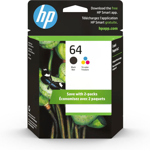 HP 64 Tri-color & Black Original Ink, 2 Pack (X4D92AN#140)