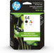 HP 64 Tri-color & Black Original Ink, 2 Pack (X4D92AN#140)