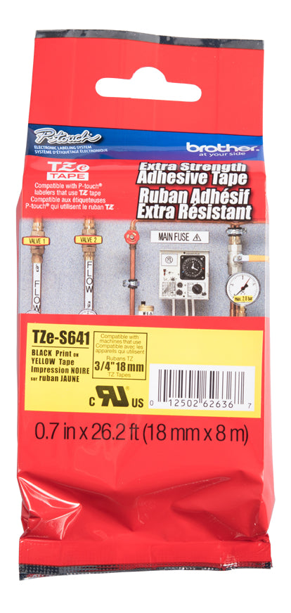 TZES631 BLACK ON YELLOW 12MM  LAMINATED STRONG ADHESIVE IN
