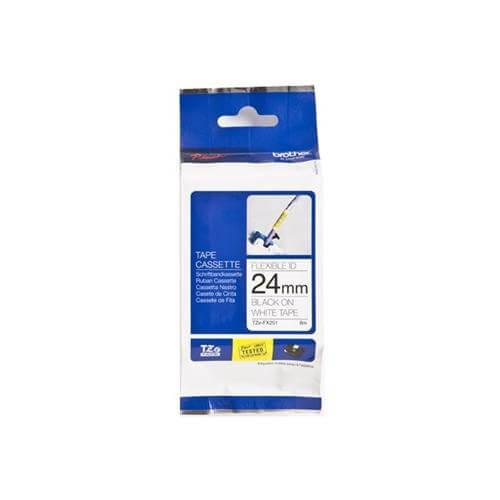 Flexible Black on White Laminated Tape 24mm x 8m