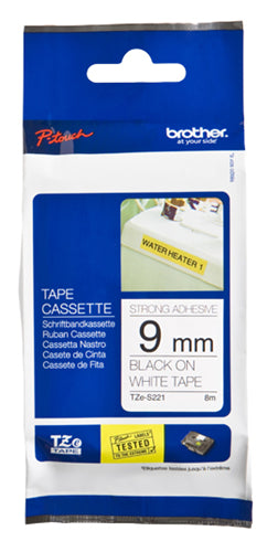 TZES211 BLACK ON WHITE 6MM  LAMINATED STRONG ADHESIVE INDU