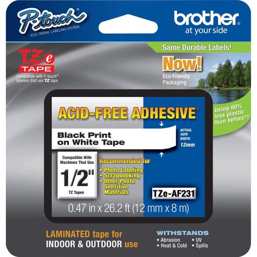 TZEAF131 Brother ACID FREE TAPES - BLACK ON CLEAR 12MM